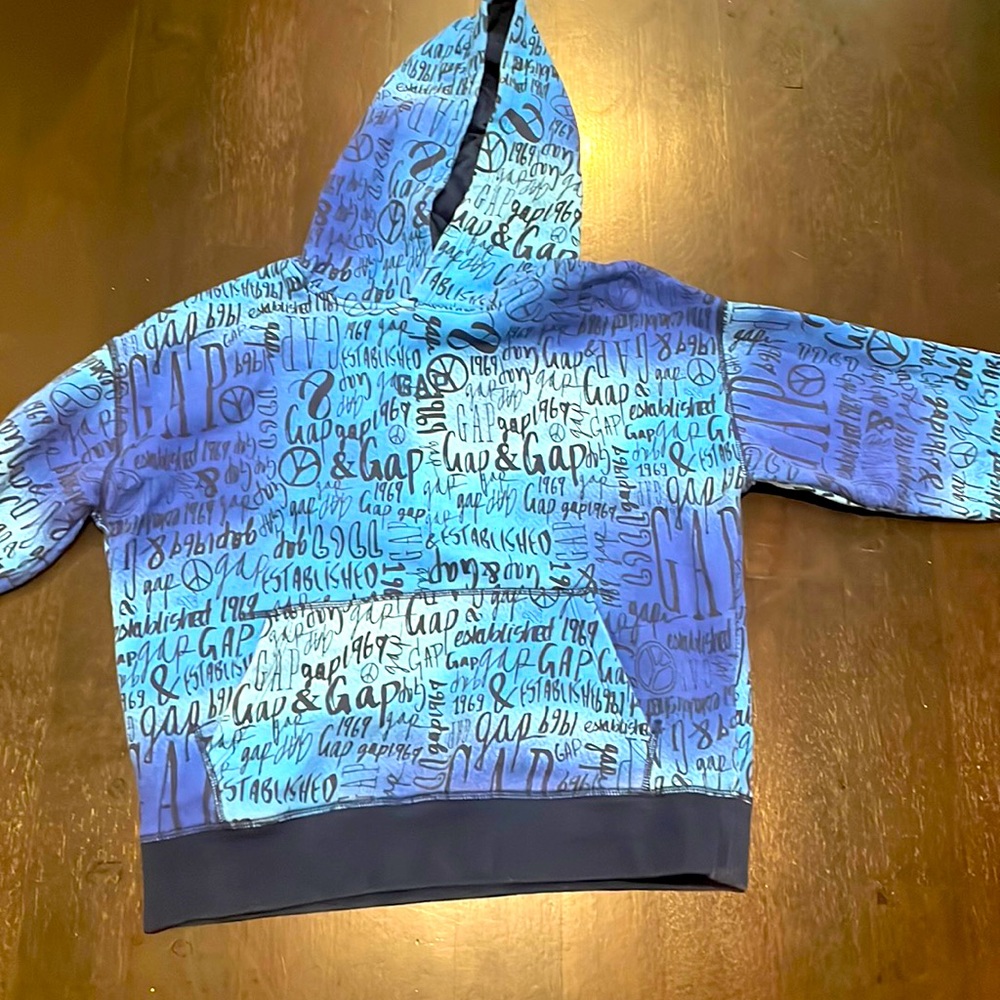 Blue hoodie with words